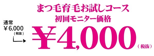 まつ毛育毛お試しコース
初回モニター価格
通常６０００円（税抜）が
４０００円（税抜）